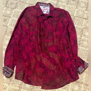 Robert Graham Burgundy Soft Cotton Floral Print Dress Shirt 4XL